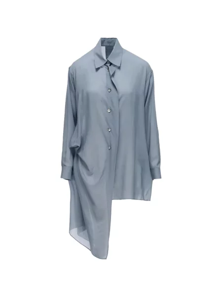 Cămașă Yohji Yamamoto asimetrică drapată albastru