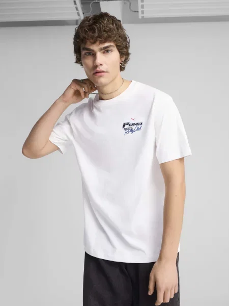 Футболка PUMA Graphics Moto Relaxed бавовна/перероблена білий