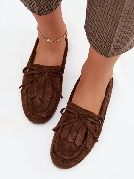 Mokasíny Boto s třásněmi s vázáním hnědé