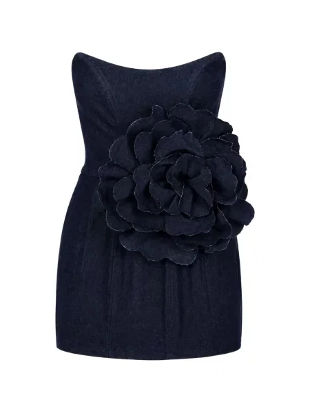 Rochie mini Monarh cu model floral cu aplicații fără bretele albastru