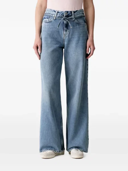 Blugi cu picior larg Karl Lagerfeld Jeans cu legături albastru