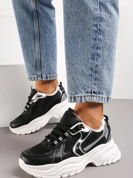 Sneakerși cu cusături și inserții din piele ecologică metalică Tineal negri