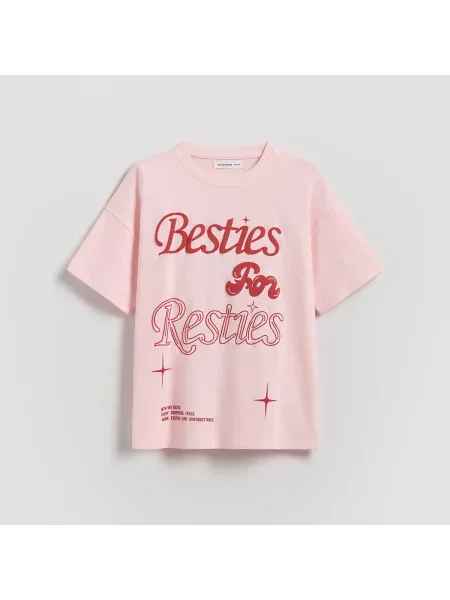Reserved Tričko s příměsí bavlny pastelově růžová