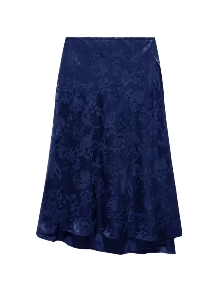 Fustă midi Shanghai Tang cu model floral din jacard albastru