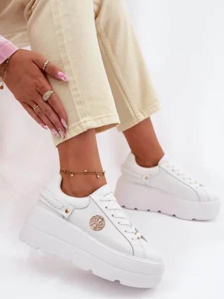 Kožené tenisky D&a na platformě bílé