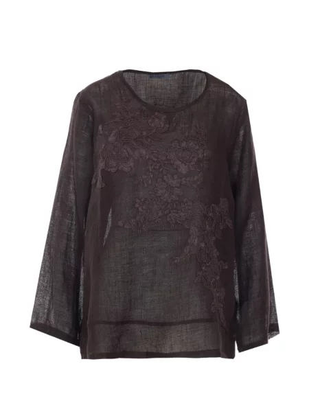 Bluză Maurizio Pecoraro cu broderie cu model floral maro