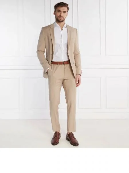 HUGO Costum cu adaos de lână bej