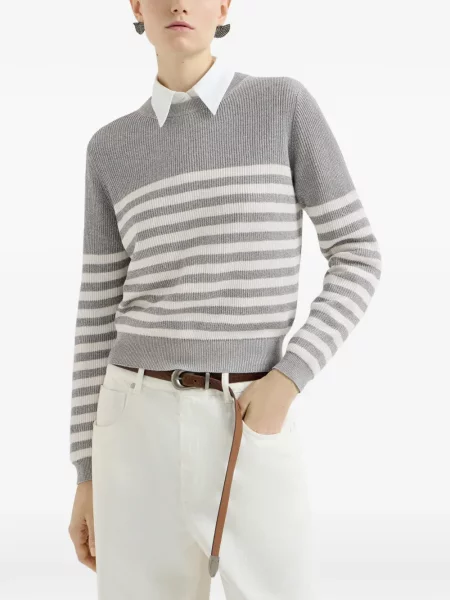 Pulover Brunello Cucinelli cu dungi gri
