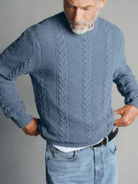 Sweter z przędzy Pinori Filati chińska porcelana Mężczyzna XL MANGO MAN niebieski