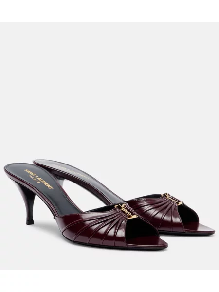 Kožené mules Saint Laurent vínové