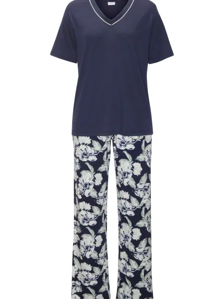 LASCANA Pijama albastru închis / verde pastel alb