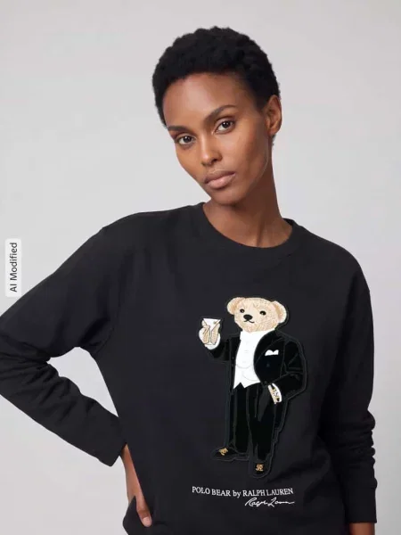 Bluzka z długim rękawem z haftowanym motywem misia Polo Ralph Lauren czarna