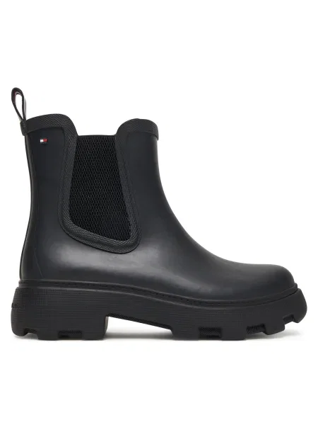 Гумени ботуши Tommy Hilfiger FLAG ANKLE RAINBOOT WARM LINING черно