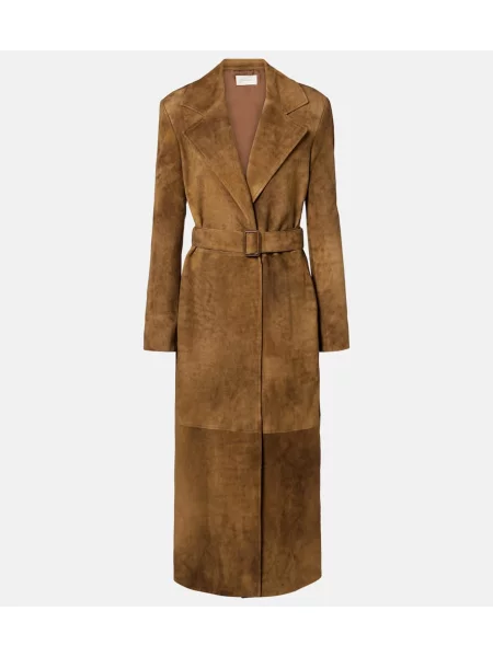 Palton The Row din piele de căprioară maro