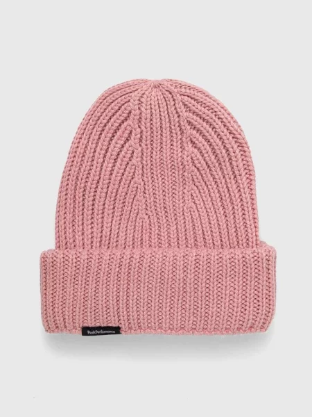 Вовняна шапка Peak Performance з товстого трикотажу вовна бежевий