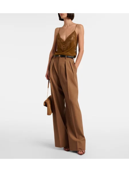 Papuci tip mules Saint Laurent din satin maro