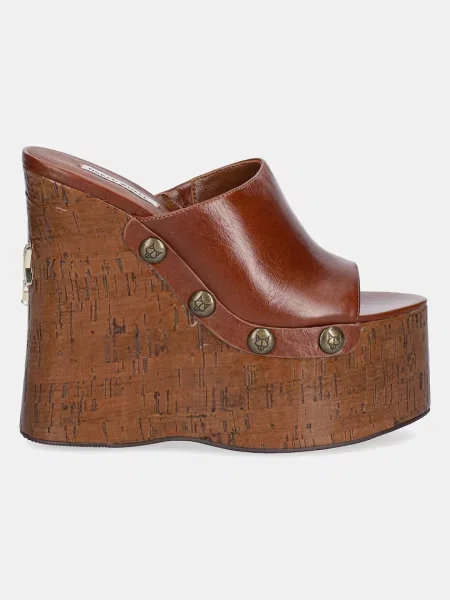 Кожаные тюльпан шлепанцы Naked Wolfe коричневые