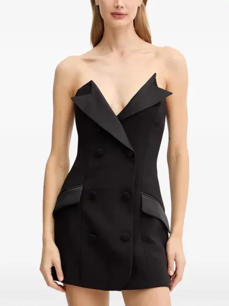 Rochie mini Bardot cu două rânduri de nasturi negru