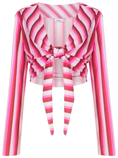 Top Amir Slama cu dungi cu imagine roz