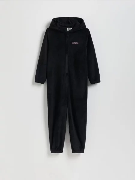 Reserved Piżama pajacyk z kapturem Kurom czarny