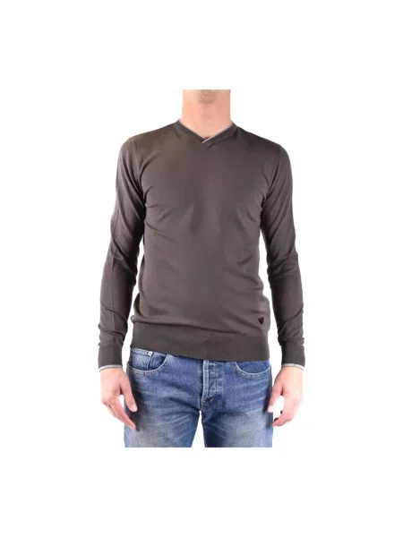 Dzianinowa koszulka Armani Jeans z dekoltem w serek z długim rękawem szara