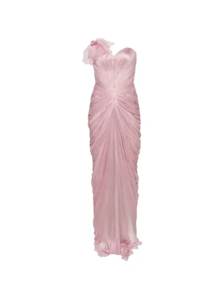 Rochie maxi Iris Serban cu volane de costum roz