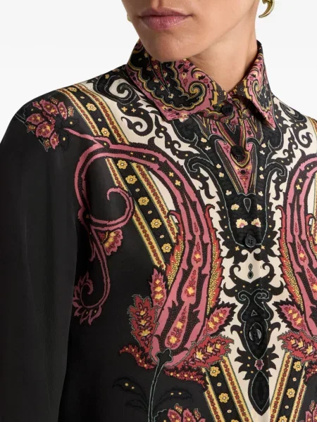 Cămașă Etro de mătase cu imagine cu model paisley negru