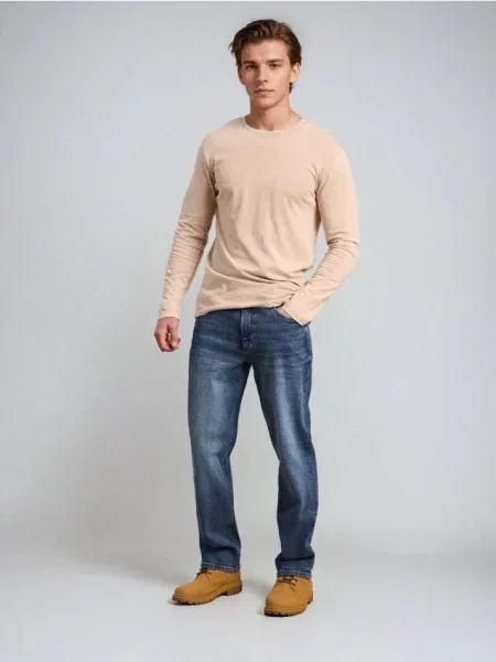 Sinsay Jeansy straight z efektem sprania granatowy