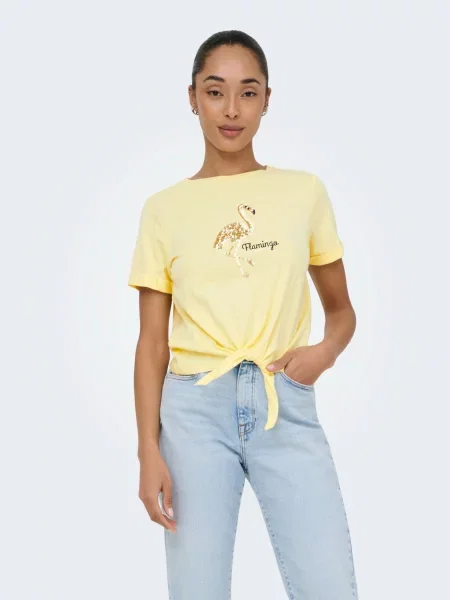 ONLY Tricou ONLDORA galben deschis / auriu negru