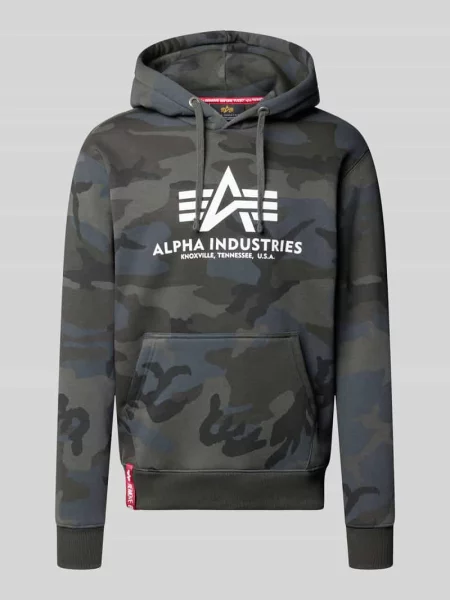 Bluza z kapturem nadrukiem z logo i kieszenią kangurką Alpha Industries czarna
