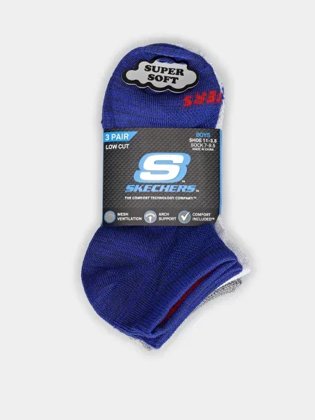 Skechers Non Terry Low Cut Набір шкарпеток Для хлопчиків Сіро-синій Поліестер/спандекс сині