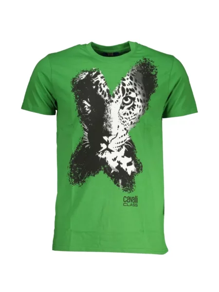Tricou Cavalli Class cu imagine cu model leopard verde