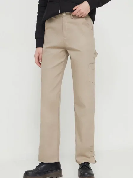 Панталон Sixth June с кройка тип карго с висока талия бежово