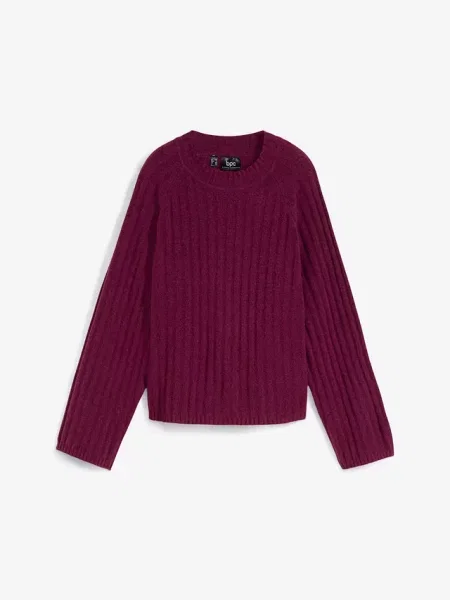 Krótszy sweter w prążek fioletowy