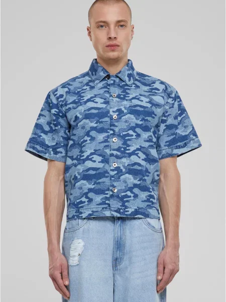 Камуфлажен дънкова риза Urban Classics с принт синьо