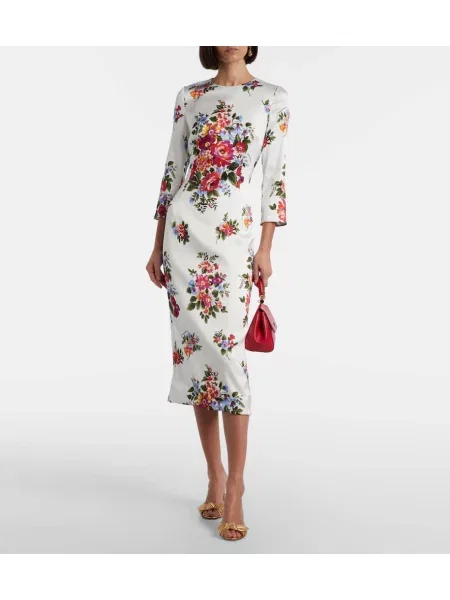 Kvetinové oblekové midi šaty Dolce&gabbana po kolená biela