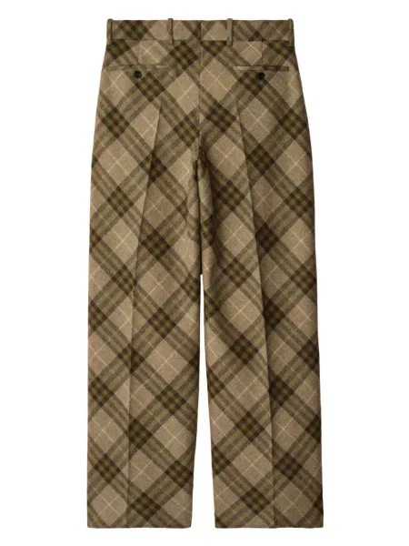 Pantaloni Burberry în carouri plisate maro