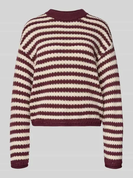 Sweter z dzianiny z okrągłym dekoltem model ‘PORTA’ bordowy