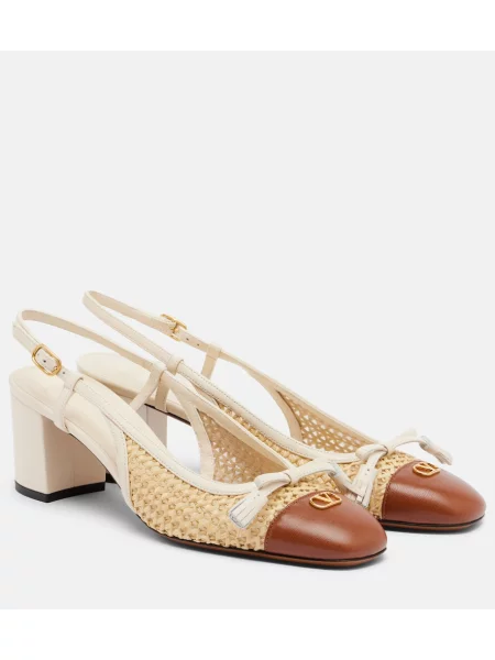 Pantofi cu toc Valentino Garavani din piele slingback bej
