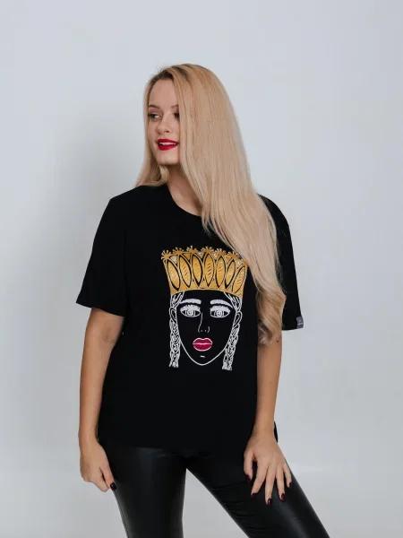 RADADA Marškinėliai GIRL WITH GOLDEN CROWN' juoda