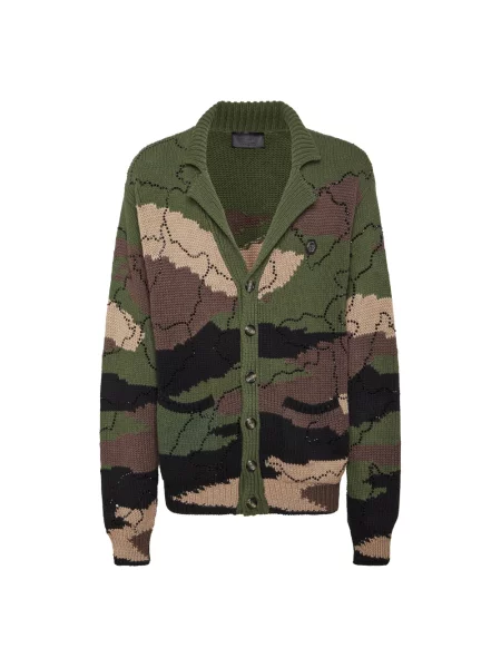 Wielobarwność kardigan Philipp Plein wełniany w kamuflażu