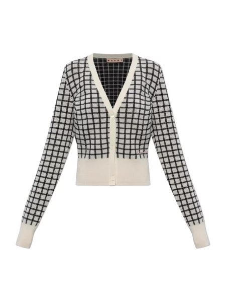 Kardigan Marni wełniany w kratę beżowy