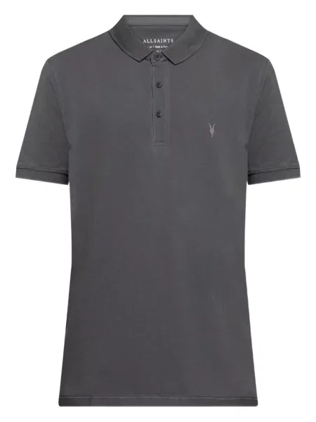 Tricou polo Allsaints cu broderie gri