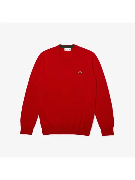 Lacoste Sweter Z Okrągłym Dekoltem Z Organicznej Bawełny czerwony