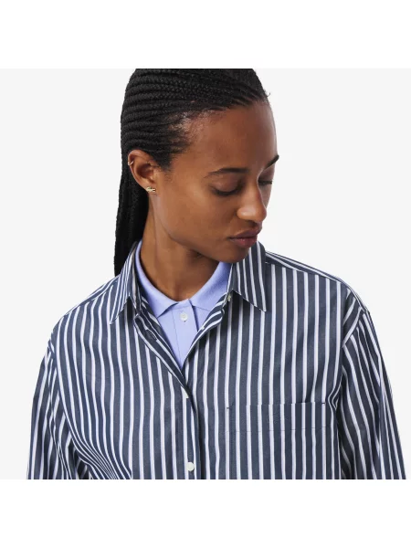 Lacoste Koszula Bez Zapięcia W Paski Oversize granatowa