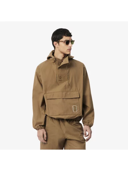 Lacoste Wodoodporna Kurtka Canvas Z Półsuwakiem Z Naszywką brązowa