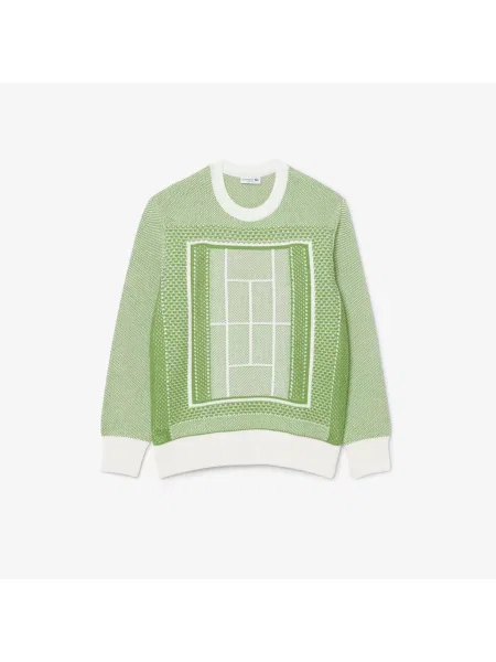 Lacoste Sweter Z Okrągłym Dekoltem Ze Wzorem Classic Fit zielony