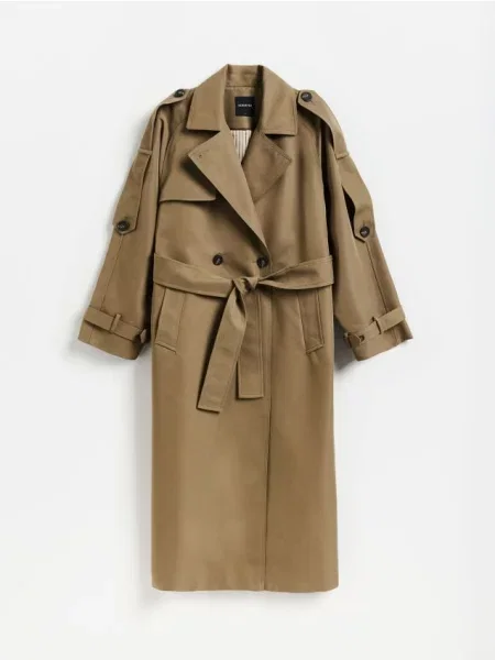 Reserved Trenci oversized cu rând dublu de verde-maroniu verde
