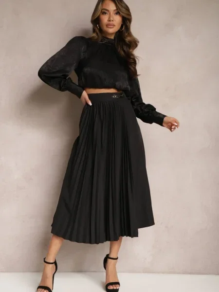 Fusta plisata Other cu cataramă plisată până la genunchi negru