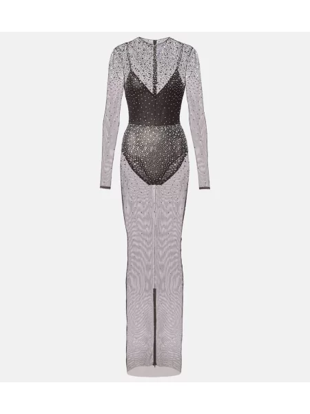 Rochie maxi Alex Perry plasă de cristal de costum maro